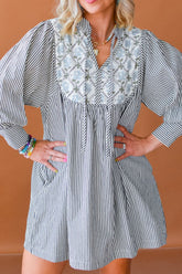 Tied Floral Printed Striped Long Sleeve Dress Stripe OutfitFlow